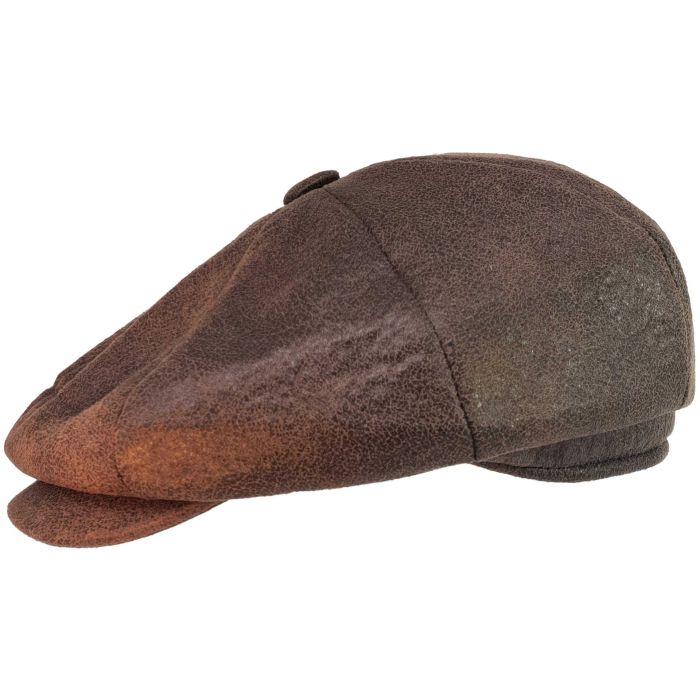Classic Brown Faux Leather Newsboy Cap