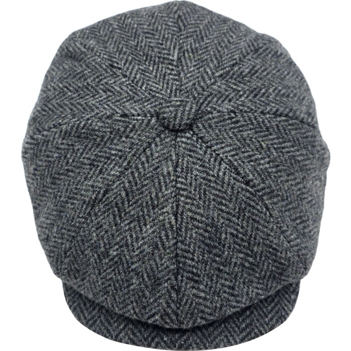 Classic Wool Grey Herringbone Newsboy Cap