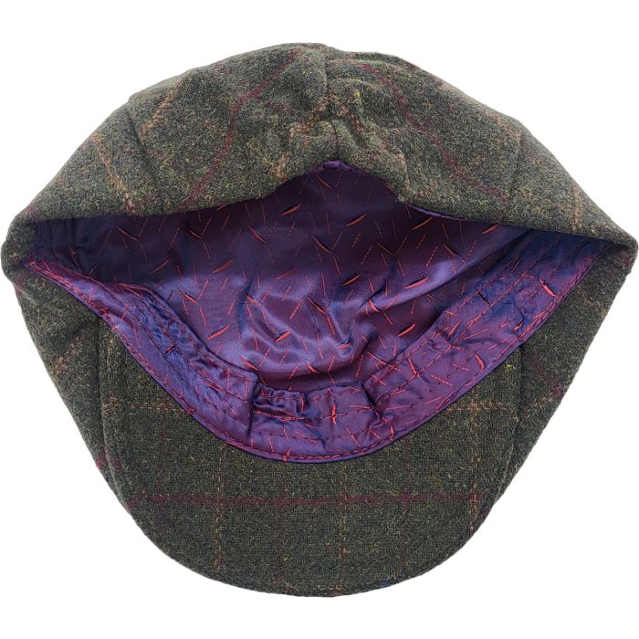Olive Green Checked Flat Cap