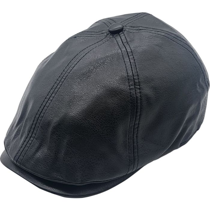 Faux Leather 6-Panel Flat Cap