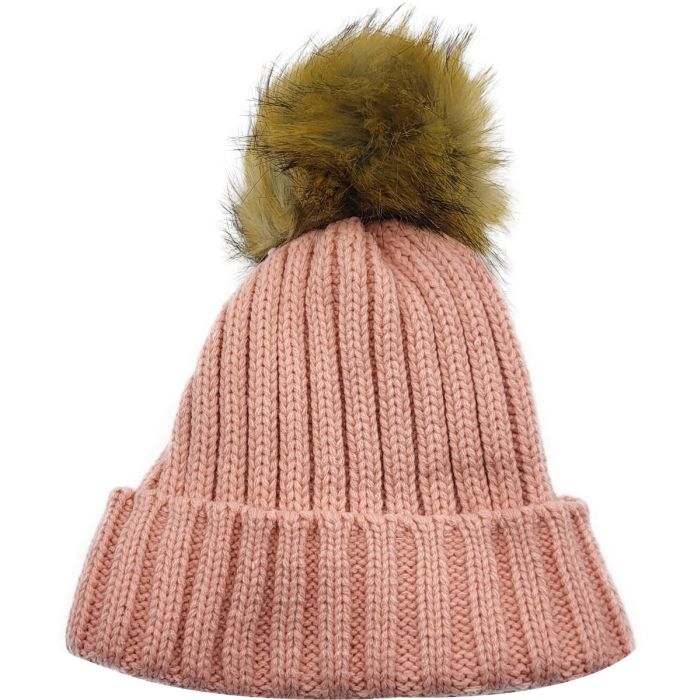 Knitted Beanie with Fleece Lining and Detachable Pompom