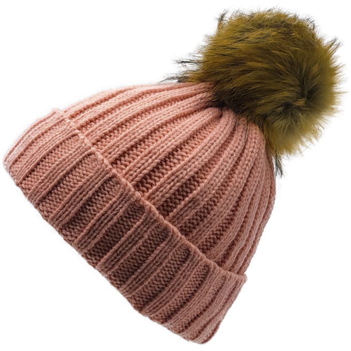 Knitted Beanie with Fleece Lining and Detachable Pompom