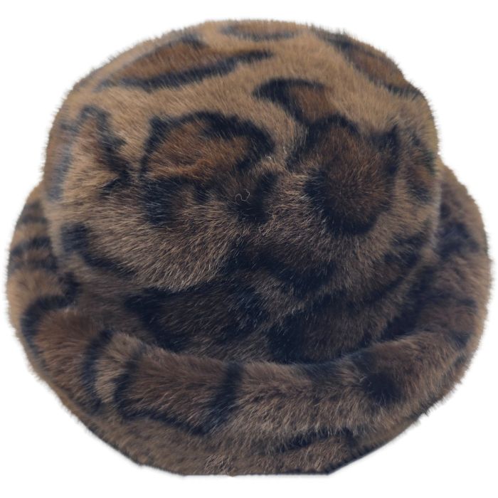Soft Faux Fur Leopard Print Bucket Hat
