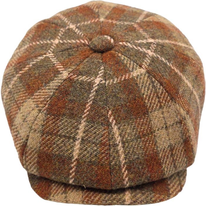 100% Wool Check Tweed Newsboy Cap