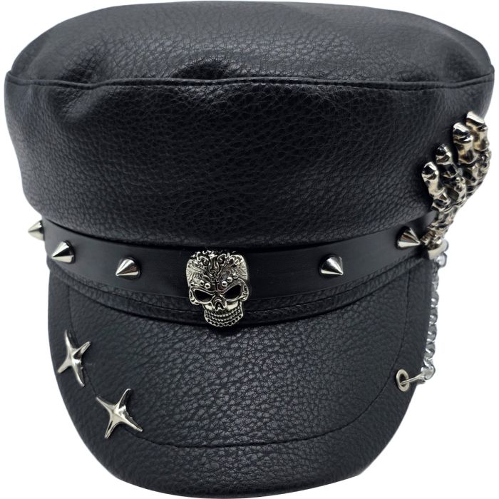 Captain Breton Sailor Cap – Punk Studded Skull Design