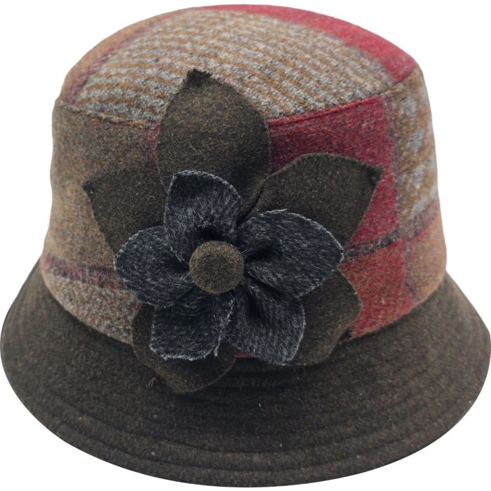 Vintage Wool Cloche Bucket Hat with Floral Accent