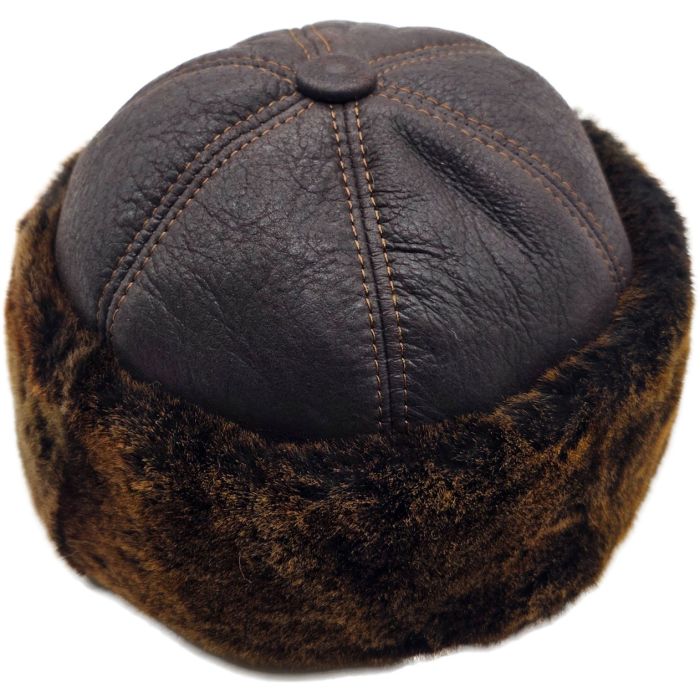 6-Panel Leather Hat with Sheep Fur