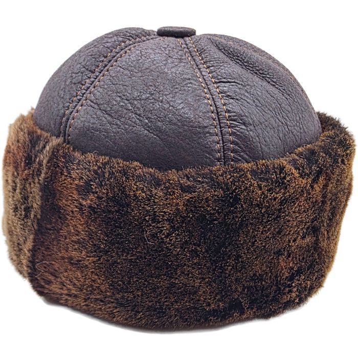 6-Panel Leather Hat with Sheep Fur