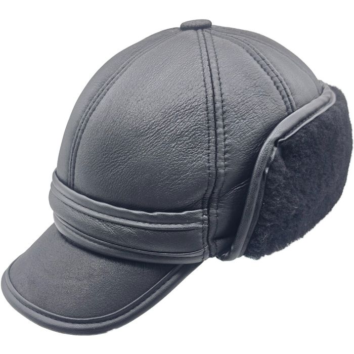 Genuine Leather Baseball Cap with Ear Flaps