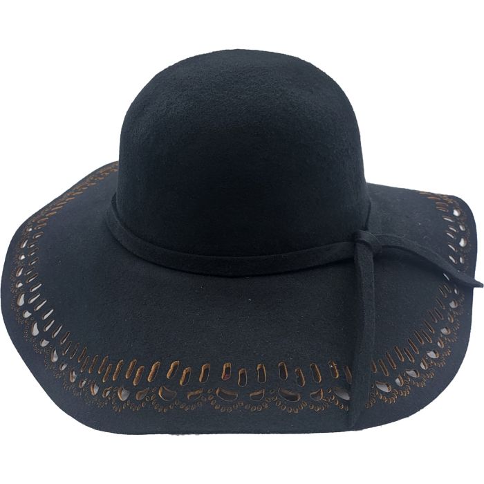 Womens Wide Brim Wool Cloche Hat