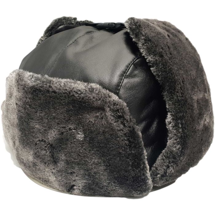 Unisex PVC Black shiny Trapper Hat