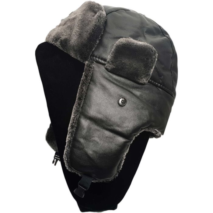 Unisex PVC Black shiny Trapper Hat