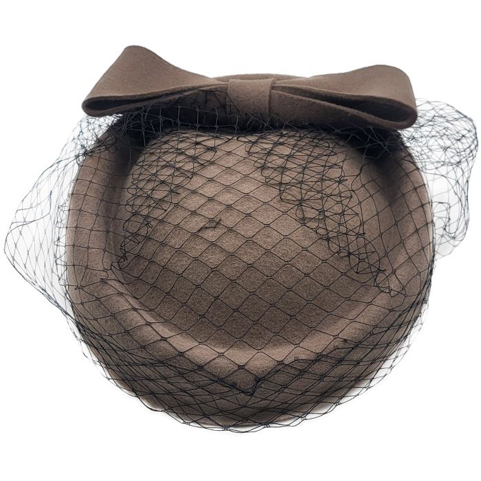 Womens Wool Felt Veiled Pillbox Hat