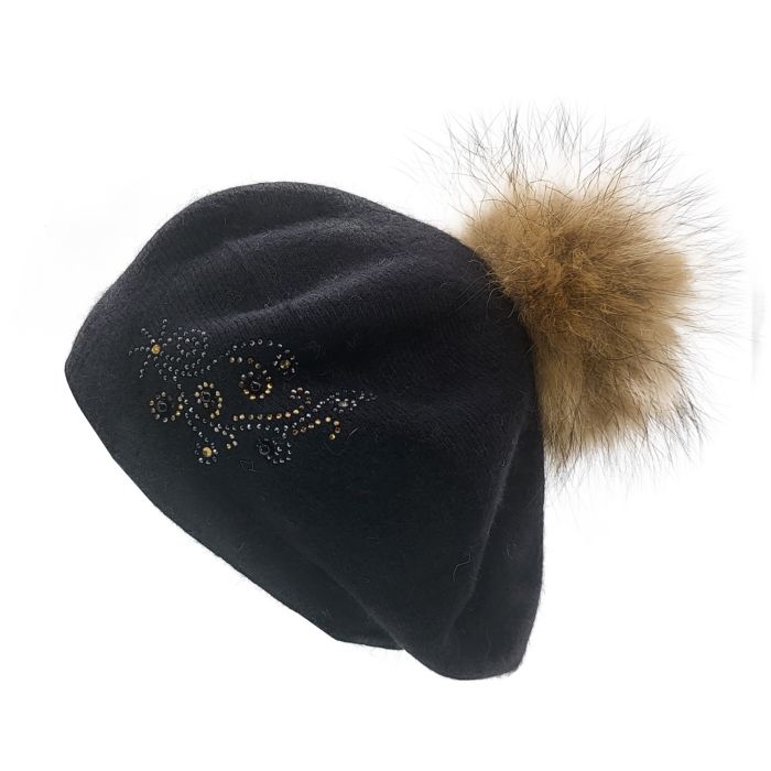 Flower Patterned Pompom Beret