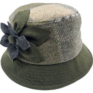 Vintage Wool Cloche Bucket Hat with Floral Accent