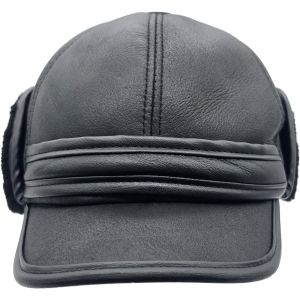 Genuine Leather Baseball Cap with Ear Flaps