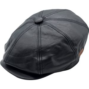 Genuine Leather 8-Panel Newsboy Cap