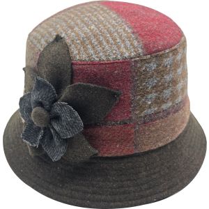 Vintage Wool Cloche Bucket Hat with Floral Accent