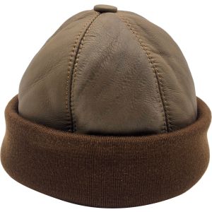 Leather Docker Hat with Rolled Cuff & Lining 