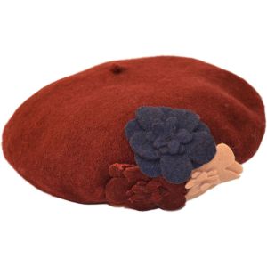 Womens Flowered Wool Beret