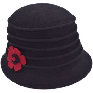 Womens Wool Felt Vintage Cloche Hat - Black