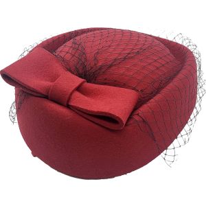 Womens Wool Felt Veiled Pillbox Hat