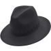 Womens Wide Brim Wool Felt Fedora Hat - Black