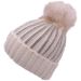 Real Fur Pompom Beanie With Cultured Diamonds - White
