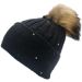 Beaded Knitted Beanie Hat - Black