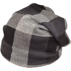 Checkered Slouch Beanie Hat - Black