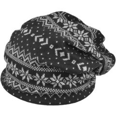 Thick Patterned Slouch Beanie Hat - Black
