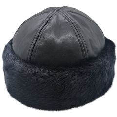Faux Leather Hat With Fur
