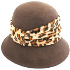 Womens Wool Felt Vintage Cloche Hat - Brown