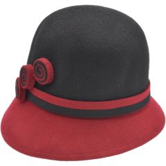 Womens Wool Felt Vintage Cloche Hat - Black Top