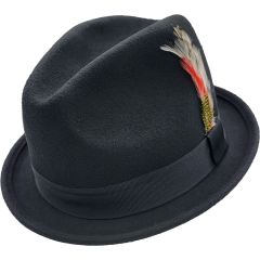 Wool Felt Short Brim Trilby Hat - Black
