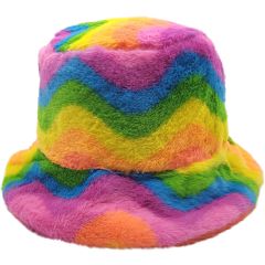 Rainbow Faux Fur Fluffy Bucket Hat