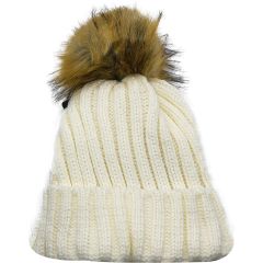 Knitted Beanie with Fleece Lining and Detachable Pompom