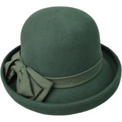 Womens Wool Felt Vintage Cloche Hat - Green