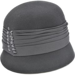 Womens Wool Felt Vintage Cloche Hat - Black