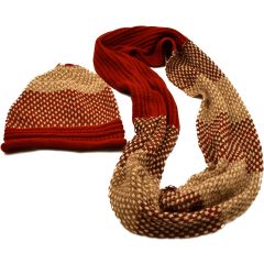 Thick Beanie & Looped Scarf - Burgundy