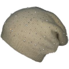 Womens Perls & Studded Slouch Beanie - Beige