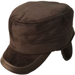 Corduroy Cap with Ear Flaps - Black