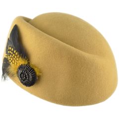 Womens Wool Felt Vintage Cloche Hat - Mustard
