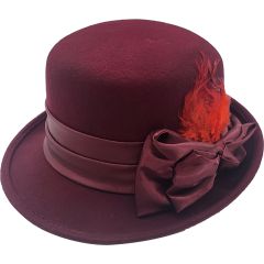 Womens Wool Felt Vintage Cloche Hat - Burgundy