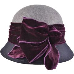 Womens Wool Felt Vintage Cloche Hat - Grey - Back
