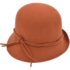 Womens Wool Felt Vintage Cloche Hat - Burnt Orange