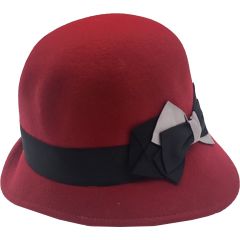 Womens Wool Felt Vintage Cloche Hat - Burgundy