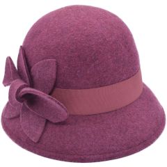 Womens Wool Felt Vintage Cloche Hat - Mix Red