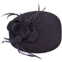 Womens Wool Felt Vintage Cloche Hat - Black