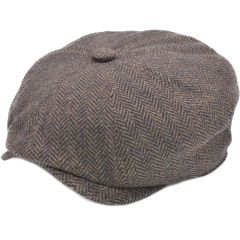 Herringbone Newsboy Cap - Brown